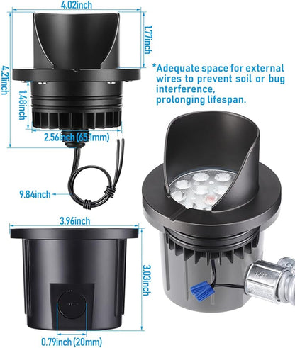 LEONLITE Dia. 4 Inch Well Lights Landscape LED In Ground, Shielded Top, 3000K Warm White, 12-24V AC/DC CRI90 Low Voltage Garden Landscaping, Black Aluminum Housing, Pack of 6