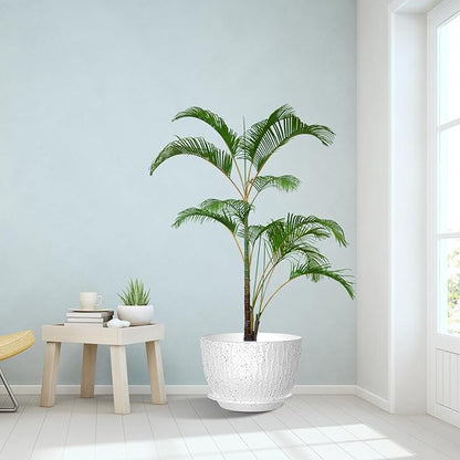 12 inch Large Plant Pots, Flower Pots with Multi-Mesh Drainage Holes and Saucer, Plastic Planters for Indoor and Outdoor Garden Plants (Speckled White, 12")