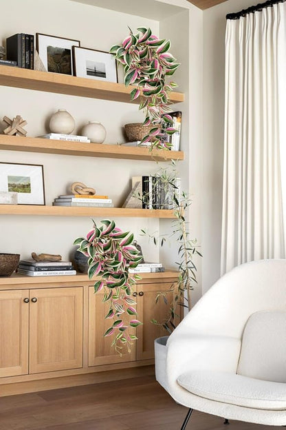 DILATATA Fake Hanging Plants Artificial Hanging Plants 26" Faux Wandering Jew Hanging Leaves Plants for Wall Shelf Home Indoor Outdoor Decor - 2 Pack