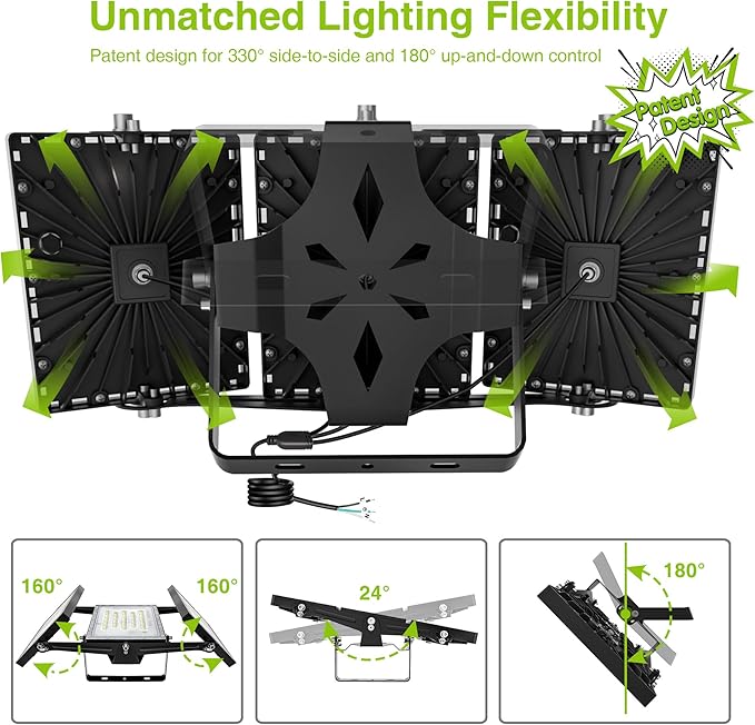 2 Pack LED Flood Lights Outdoor, STASUN 300W 30000lm 6000K Daylight White IP66 Waterproof, Commercial Parking Lot Lights, 3 Heads for Yard Street Stadium Outdoor Area Floodlight Bright Security Lights
