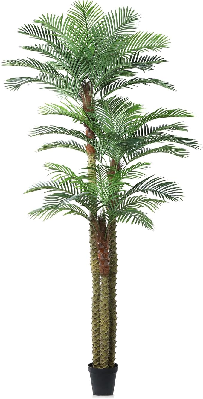 10ft Outdoor Artificial Palm Tree - UV Resistant Tall Fake Tropical Golden Cane Plant for Patio, Poolside, Lawn, Indoor Decor - Large Faux Palm Tree, Set of 1