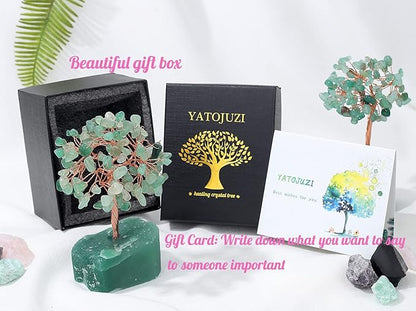 Healing Green Aventurine Crystal Tree - Natural Reiki Gemstone Base with Copper Wire - Feng Shui Money Tree for Home Office Desk Decor - Good Luck