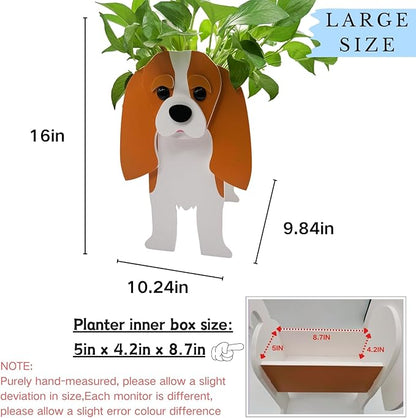 Brown King Cavalier Dog Planter Plant Pots,Cute Large Dog Flower Planter,Gifts for Pet Lovers,Unique Animal Plant Pots,Office,Indoor Outdoor Garden Decor(9.84 * 6.77 * 16in)