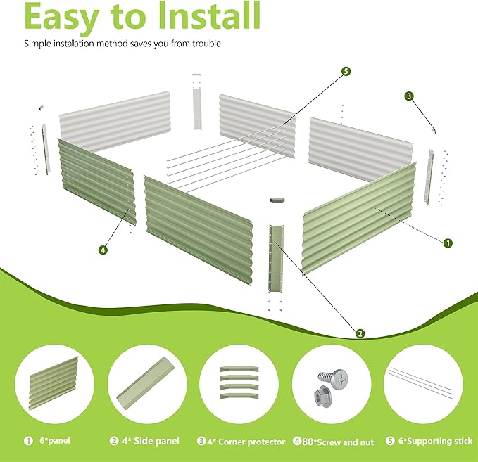 8x4x2FT Galvanized Raised Garden Bed Kit,Vegetable Boxes-Rectangle Metal Flower Box,Large Planter Raised Beds Outdoor Garden for Planting,Fruit,Herb-Green