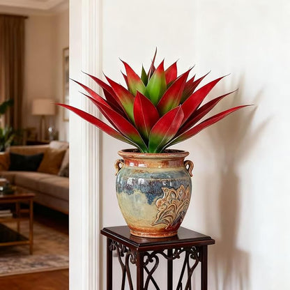 NASAMA 2Pack Artificial Plants, Large Agave, red and Green, Indoor Office Artificial Plants, UV-Resistant Fake Outdoor Decoration, Festival Outfits (Red, 28" Large 29 Leaves)