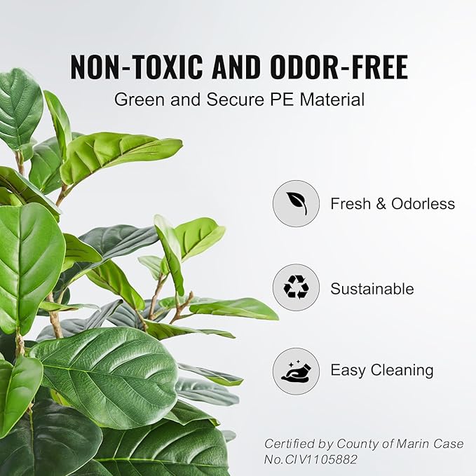 VEVOR Artificial Fiddle Leaf Fig Tree, 5 FT, Secure PE Material & Anti-Tip Tilt Protection Low-Maintenance Faux Plant, Lifelike Green Fake Potted Tree for Home Office Warehouse Decor Indoor Outdoor
