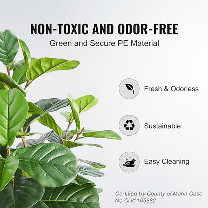 VEVOR Artificial Fiddle Leaf Fig Tree, 5 FT, Secure PE Material & Anti-Tip Tilt Protection Low-Maintenance Faux Plant, Lifelike Green Fake Potted Tree for Home Office Warehouse Decor Indoor Outdoor