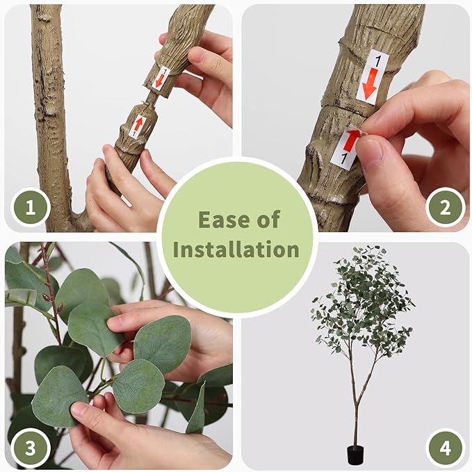 6.89ft Artificial Tree, Faux Eucalyptus Tree with Lifelike Leaves, Fake Eucalyptus Tree with Sturdy Plastic Pot, Artificial Plants for Office Home Living Room Indoor Outdoor Decor
