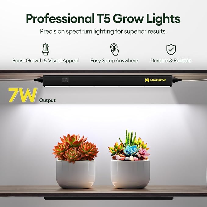 Grow Lights for Indoor Plants 1FT, Blue-Rich Full Spectrum 5000K Grow Light, 28W(4 x 7W), T5 LED Grow Light Strips for Succulents, High PPFD, Linkable, Black, 4-Pack