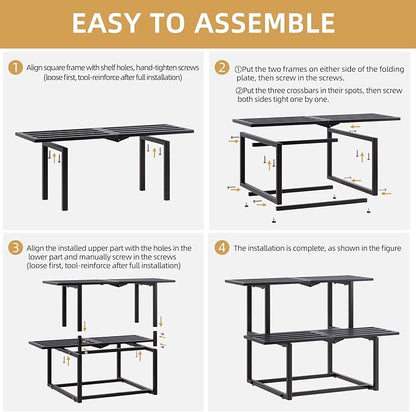 Metal Plant Stand Indoor, Outdoor Iron Plant Shelf, Heavy Duty Slatted Display Shelf for Patio Balcony Garden Living Room Load Bearing 330 LB 26" L x 20.2" H x 17.7" W 2 Tier Black