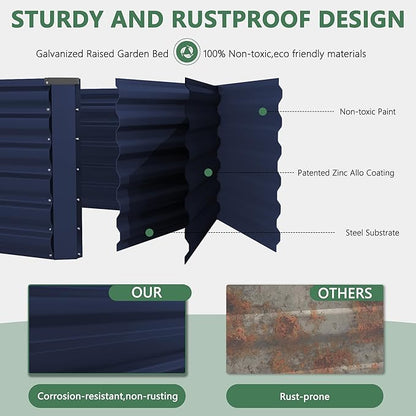 FOOWIN 2pcs 8x4x2ft Galvanized Raised Garden Bed, Planter Raised Garden Boxes Outdoor, Large Metal Raised Beds for Gardening, Garden Bed for Vegetables, Flowers, Herb, Royal Blue