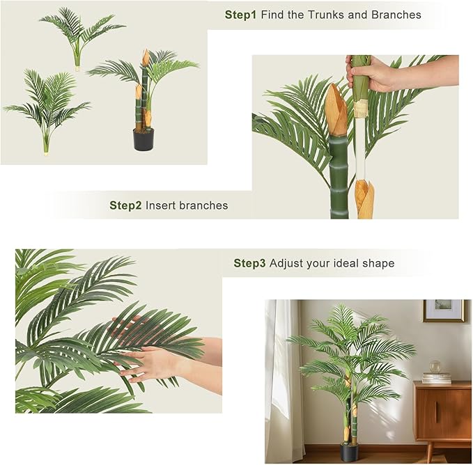 GarveeHome 2 PCS Artificial Palm Tree, 5FT Faux Plants Indoor with 15 Trunks - Faux Tropical Areca Floor Plant in Pot - Artificial Silk Plant for Indoor Outdoor Home Garden Patio Office Décor