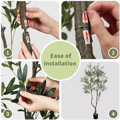 7.55ft Artificial Olive Tree, Faux Olive Tree with Lifelike Fruits, 90.55in Fake Olive Tree with Sturdy Plastic Pot, Artificial Plants for Office Home Living Room Indoor Outdoor Decor