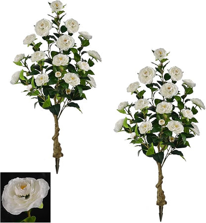 Artificial Camellia Tree with Spike, 36” Tall Faux Artificial Plants Outdoor Flower Tree with White Blooming Camellia Flower, Fake Flower Tree for Home, Garden Decor(White)