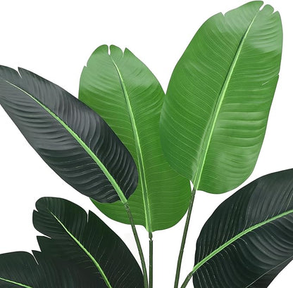 7ft Artificial Bird of Paradise Plant, Tall Faux Plants with 17 Faux Leaves and 3 Blooming Flowers, Artificial Plants Indoor with Black Nursery Pot for Home Decor Office Living Room 1 Pack
