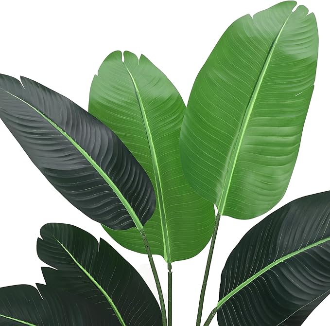 7ft Artificial Bird of Paradise Plant, Tall Faux Plants with 20 Trunks Faux Leaves, Artificial Plants Indoor Outdoor with Black Nursery Pot for Home Decor Office Living Room 2 Pack