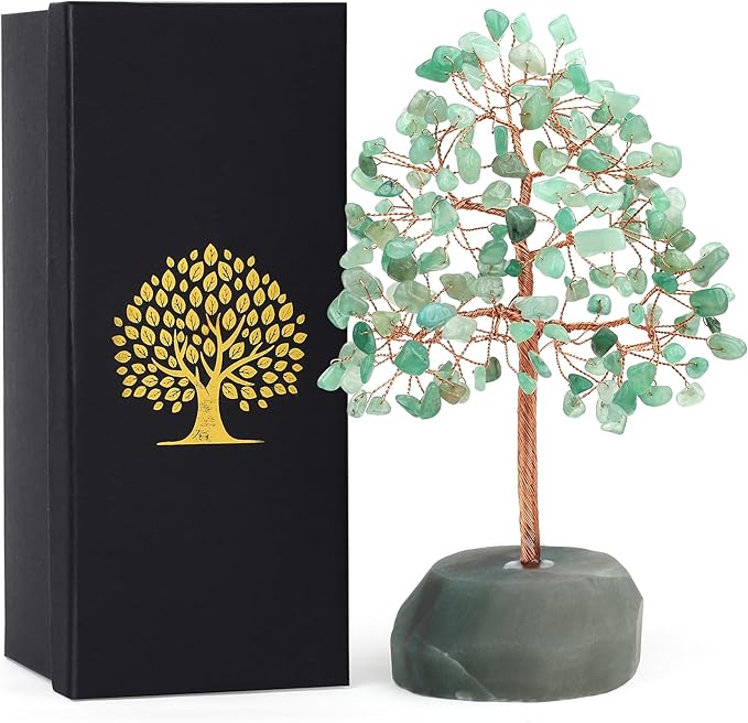 SITUMEIZI Green Aventurine Tree 7.09IN Healing Stones Natural Crystals Base Copper Wire Tree Life Reiki Green Gifts for Women Room Office Desk Decor Spiritual Meditation Energy