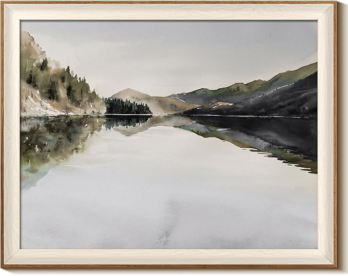 InSimSea Framed Canvas Wall Art Mountain Reflection Decor Vintage Nature Wilderness Art Decorative Rustic for Living Room, Bedroom, Office 16x20In