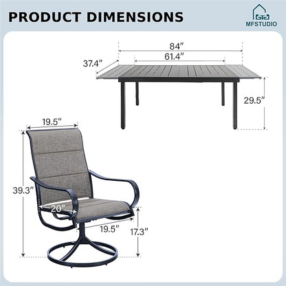 MFSTUDIO Patio Dining Set for 8, Expandable Patio Table and Chairs Set, 9 Piece Outdoor Patio Furniture Set for Deck/Backyard/Poolside/Garden