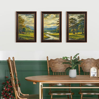Large Watercolor Mountain Forest Framed Canvas Wall Art,Vintage River Grassland Wall Decor,Green Wilderness Field Artwork,Boho Botanical Art Print for Living Room,Bedroom,Office- 16"x24"x3