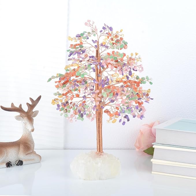 Gemstone Crystal Tree of Life,Quartz Base Chakra Tree,Feng Shui Money Tree Bonsai,Wealth Prosperity Good Luck Reiki Healing Crystals Balancing,Ornament Home Decor,Spriture Gift,Size 10-11"