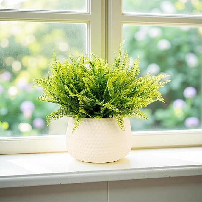 FGSAEOR 12 Bundles Artificial Boston Ferns Flowers for Outdoor Indoor, Faux Flower with Eucalyptus Leaves Fake Plants Greenery, Garden Home Decor