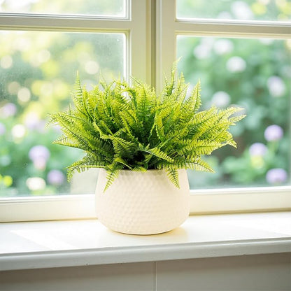 FGSAEOR 12 Bundles Artificial Boston Ferns Flowers for Outdoor Indoor, Faux Flower with Eucalyptus Leaves Fake Plants Greenery, Garden Home Decor