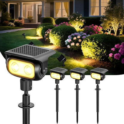 Solar Spot Lights Outdoor Waterproof IP67, Warm White Landscape Lighting with 2 Brightness Mode, Fast-Charge HPBC Panel, Spotlights for Yard, Garden, Pathway