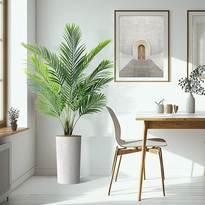 Artificial Tree in White Marble Effect Planter, Fake Areca Tropical Palm Silk Tree for Indoor and Outdoor Home Decoration - 66" Overall Tall (Plant Pot Plus Tree)