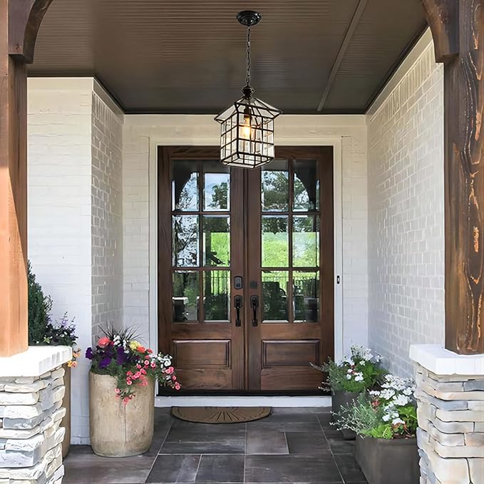 Milaii Copper Bronze Outdoor Pendant Light Fixtures, Exterior Lantern Pendant Lighting Oil Rubbed Bronze Waterproof Hanging Porch Light with Clear Glass Anti-Rust Patio Entryway Outdoor Chandelier