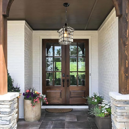 Milaii Copper Bronze Outdoor Pendant Light Fixtures, Exterior Lantern Pendant Lighting Oil Rubbed Bronze Waterproof Hanging Porch Light with Clear Glass Anti-Rust Patio Entryway Outdoor Chandelier