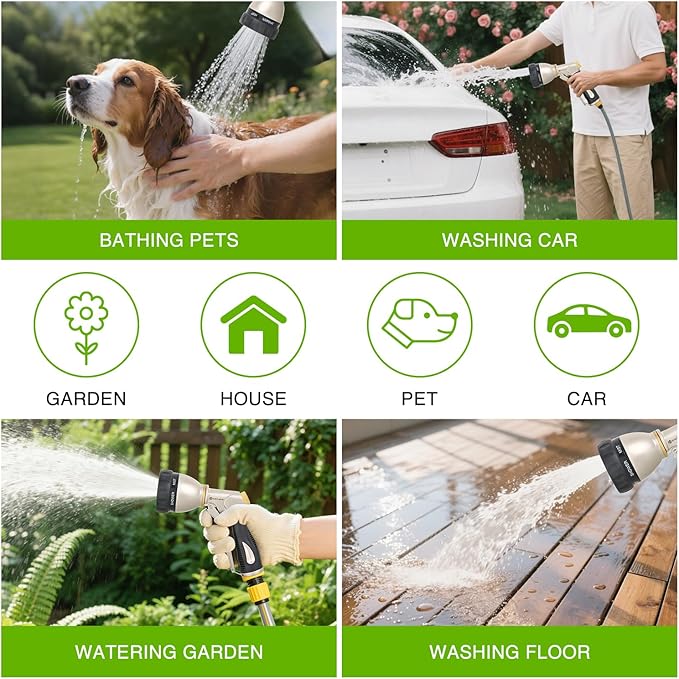 Yesker Garden Hose Nozzle, Water Hose Sprayer Nozzle Adjustable 7 Spray Patterns Heavy Duty Metal Water Nozzles for Hose Outdoor with Non-Slip Rubber Grip for Watering Plants Lawns Washing Cars Pets