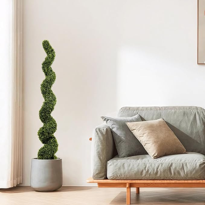 THE BLOOM TIMES 6ft Tall Spiral Topiary Trees Artificial Outdoor Set of 2, Large Faux Boxwood Fake Plants Outside UV Resistant for Front Porch Planter Garden Patio Decor 6 Foot