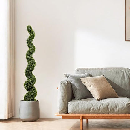 THE BLOOM TIMES 6ft Tall Spiral Topiary Trees Artificial Outdoor Set of 2, Large Faux Boxwood Fake Plants Outside UV Resistant for Front Porch Planter Garden Patio Decor 6 Foot