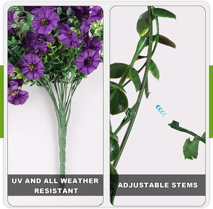 Artificial Hanging Flowers for Outdoor, 2 PCS Silk Morning Glory Faux Flowers with Eucalyptus Leaves,Realistic Hanging Plants for Wedding Home Office Garden Decor