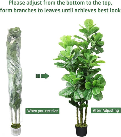 ROOMTEC Artificial Fiddle Leaf Fig Tree,6 FT Tall Artificial Tree with Woven Seagrass Plant Basket Fake Floor Plant in Pot for Home Decor Living Room Indoor Outdoor Office Bedroom Decor