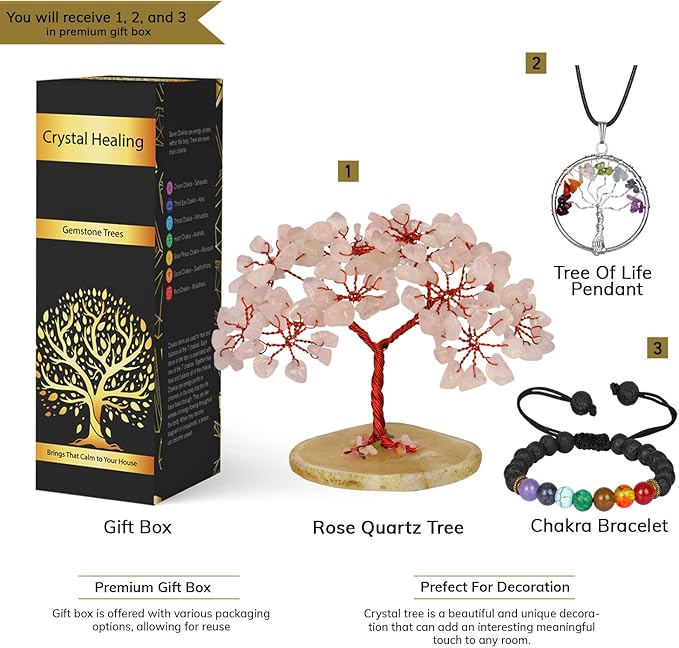 Rose Quartz Crystal - Crystal Money Tree - Crystal Gifts for Women - Artificial Tree - Stones and Crystals - Rose Quartz Tree - Gemstone Bonsai Tree - Rose Quartz Decor