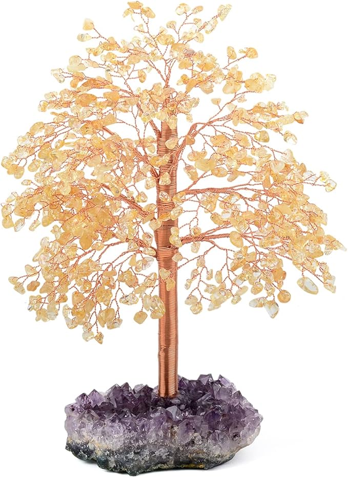 Crystal Tree of Life Natural Citrine Gemstone,Amethyst Geode Cluster,Chakra Balancing Positive Energy Healing Crystals Feng Shui Home Decor Money Tree,Gift 10"-11"