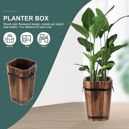 Tofficu Vintage Planter Large Decorative Flower Pot 23 Inch Rustic Brown Plant Pot for Indoor and Outdoor Use Retro Style Wooden Barrel Planter for Garden and Patio