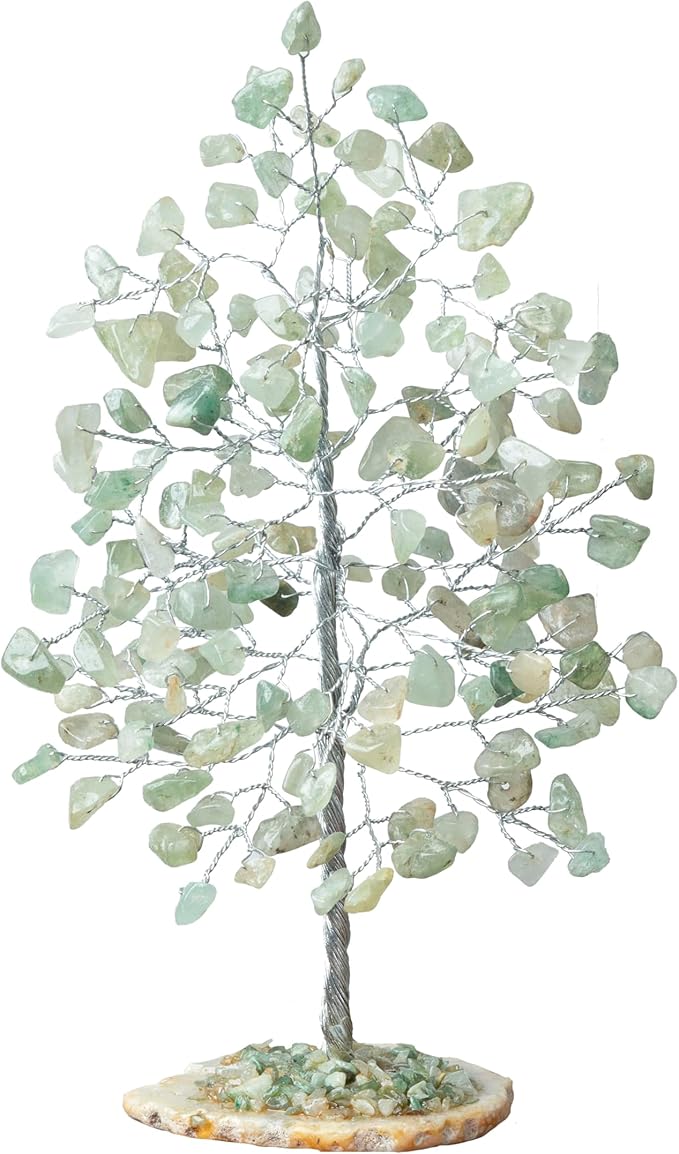 Green Jade Chakra Tree of Life - Crystal for Positive Energy, Geode Agate Slice Base, Handmade Gemstone Bonsai - Feng Shui Decor, Wire Money Tree - Green Healing Crystals, Spiritual Gift