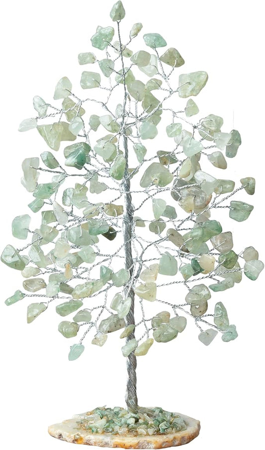 Green Jade Chakra Tree of Life - Crystal for Positive Energy, Geode Agate Slice Base, Handmade Gemstone Bonsai - Feng Shui Decor, Wire Money Tree - Green Healing Crystals, Spiritual Gift