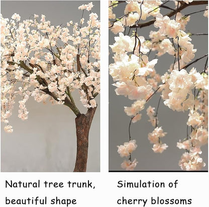 Artificial Cherry Blossom Tree 8.2Ft, White Silk Flowers with Solid Wood Trunk for Home & Garden Decor
