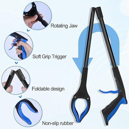 6 Pack 32 Inch Commercial Trash Grabber for Elderly Assist, Heavy Duty Lightweight Reacher with Ergonomic Handle & Non-Slip Grip, Multi-Use Outdoor Home Garden Cleanup Mobility Aid Tool