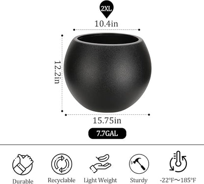 15.8”Dx12.2”H Lightweight Durable Modern Plastic Sphere Planter with Drainage Hole & Rubber Plug Weather Resistant,Planters for Indoor Plants & Outdoor,Large Plant Pot,(black, 10.4" Pot Opening)