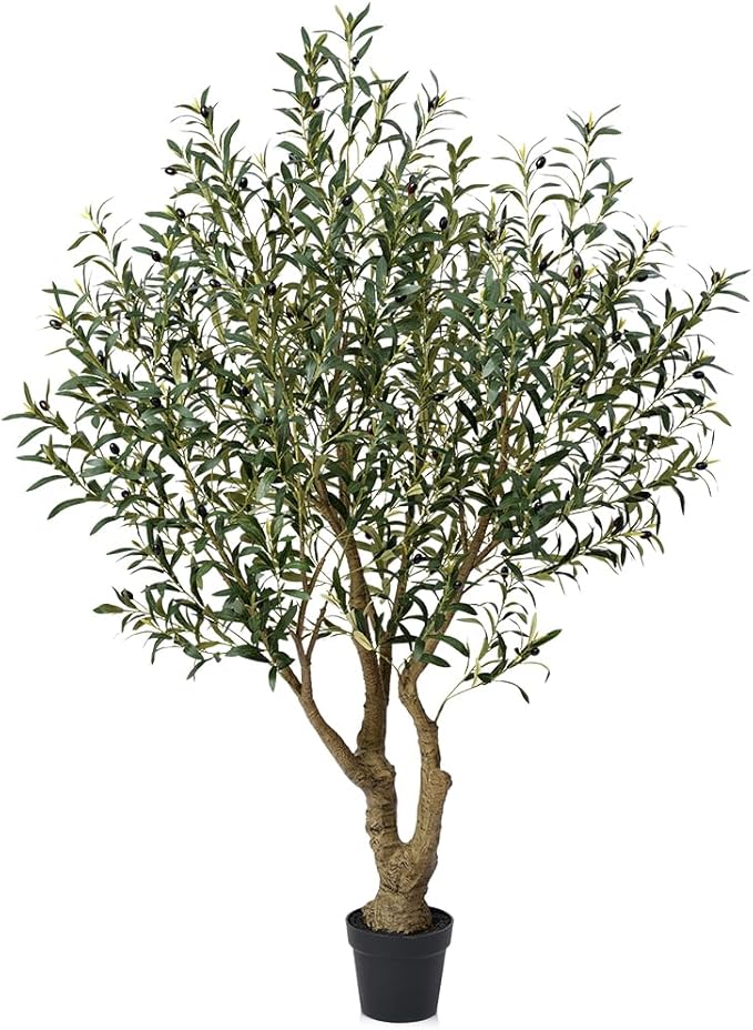 Olive Tree Artificial Indoor 6ft - UV Resistant Large Fake Plants - Realistic Faux Olive Tree in Pot - Tall Artificial Plants Outdoor for Home, Patio, Living Room, Office Decor,VN138
