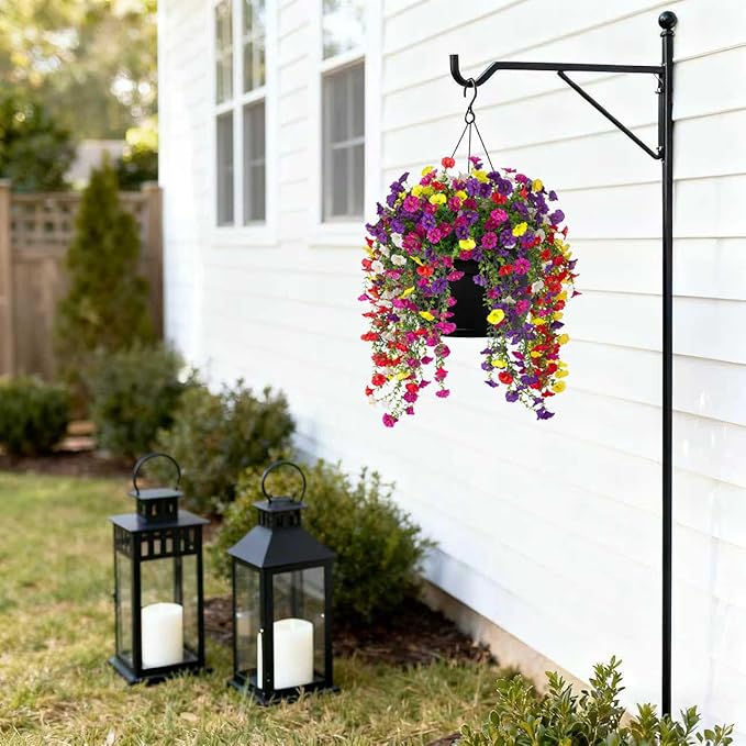 Artificial Hanging Flowers for Outdoor, 8 PCS Silk Morning Glory Faux Flowers with Eucalyptus Leaves,Realistic Hanging Plants for Wedding Home Office Garden Decor