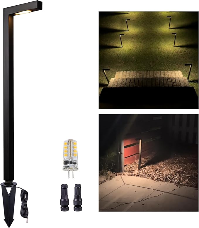 Gardenreet Landscape Path Lights Brass, 12V Low Voltage Pathway Lights Wired, Outdoor Garden Lights LED Waterproof, L Shape Black for Yard Walkway Driveway with 3W 270LM 2700K G4 Bulb