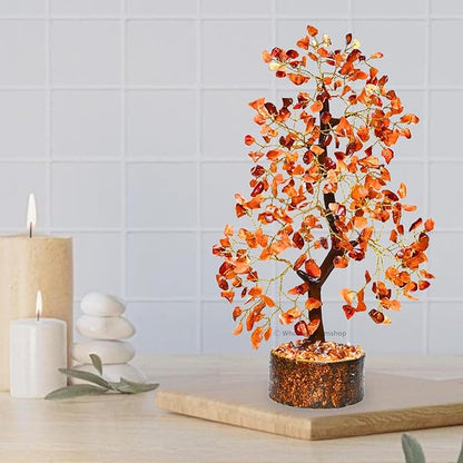 GEMSCITE Carnelian Crystal Tree with Golden Wire – Natural Healing Gemstone Bonsai for Home Decor & Positive Energy