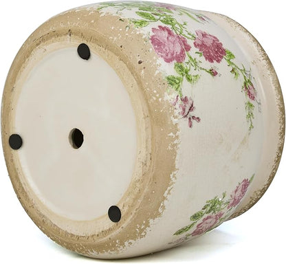 Large Ceramic Pot for Planters, Ice Crack Glazed Flower Pot with Drainage Holes,5.91inch Vintage Planters for Indoor and Outdoor (Pink)