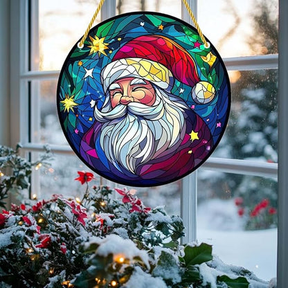 Acrylic Window Hanging Santa Christmas Funny Stained Panel Window Decoration for Outdoor Indoor Garden Yard Home Winter Decor 12 Inch